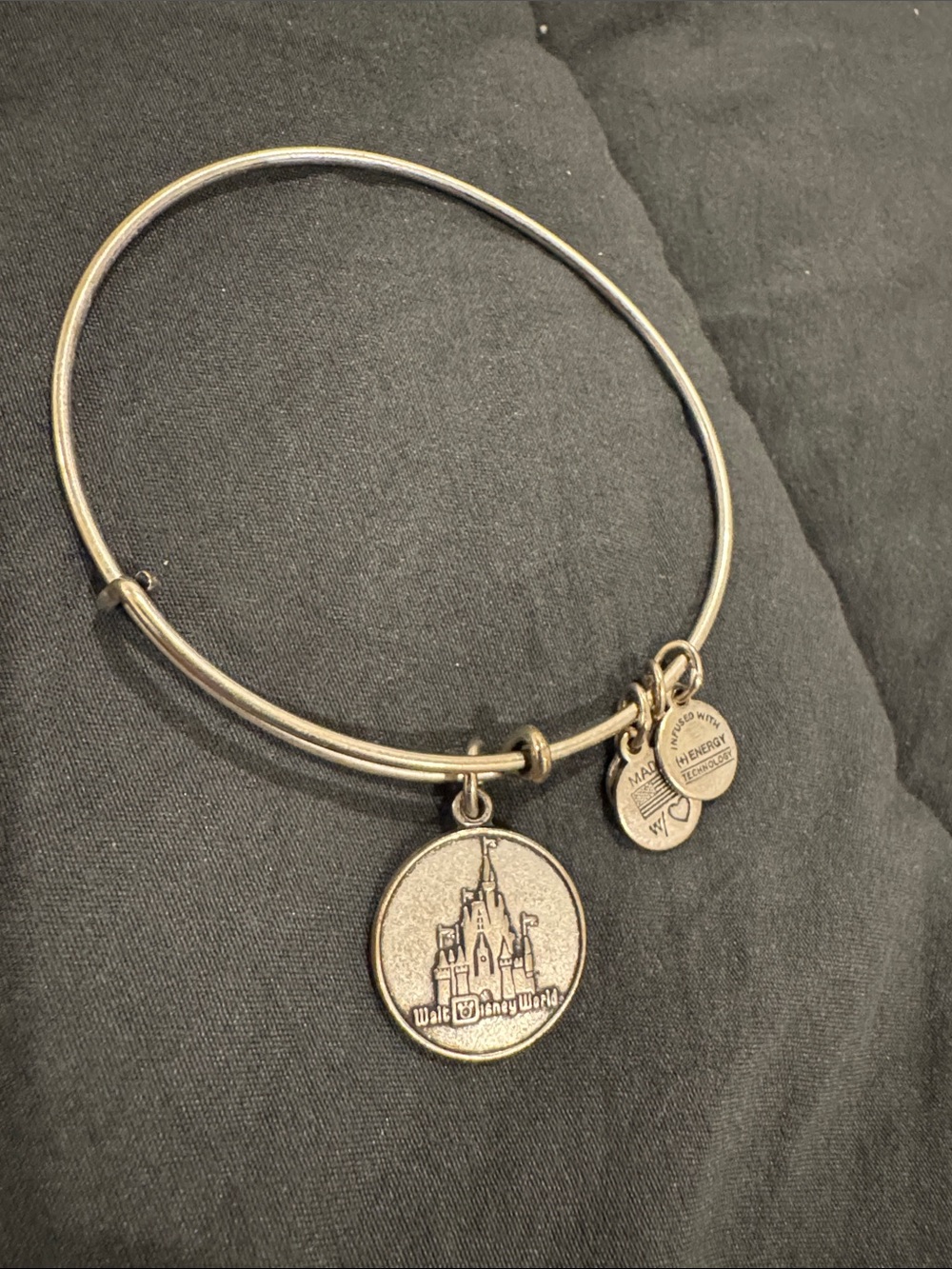 Alex and Ani Silver-Tone Castle Charm Adjustable Bangle Bracelet